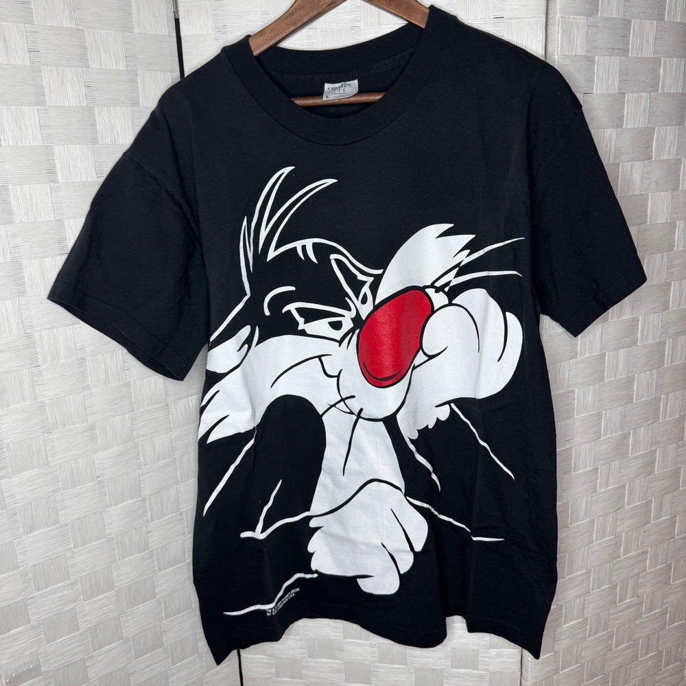 Vintage 1993 Warner Bros Sylvester the Cat T-Shirt College Ware USA Black Large